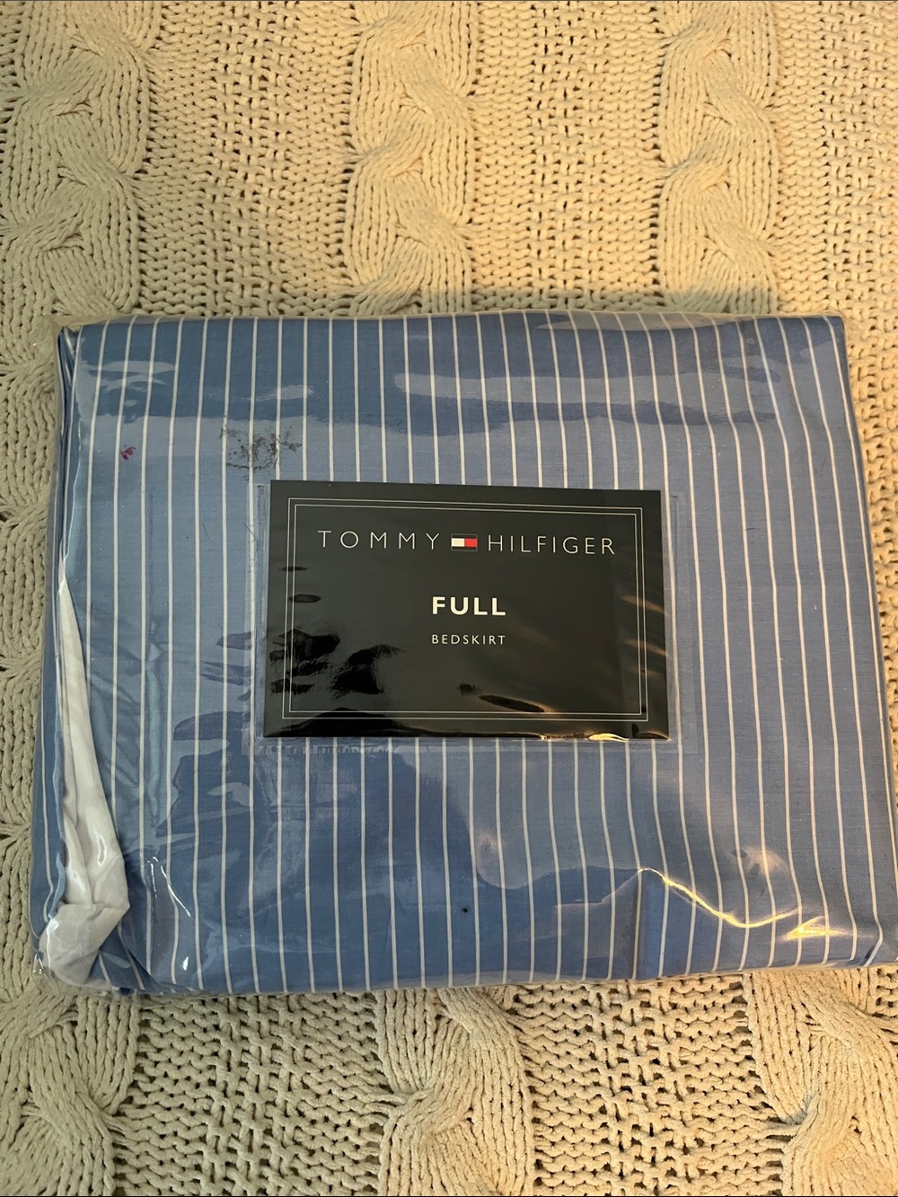 Tommy Hilfiger Blue and White Pinstripe Full Bedskirt